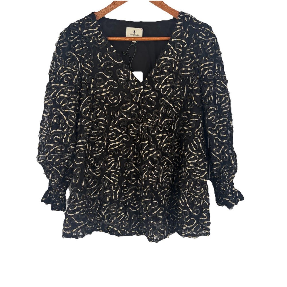 Tuckernuck Womens Nightly Organza Easton Top Small Black Metallic Fairy Grunge